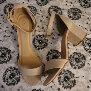 Nude suede block heel sandal